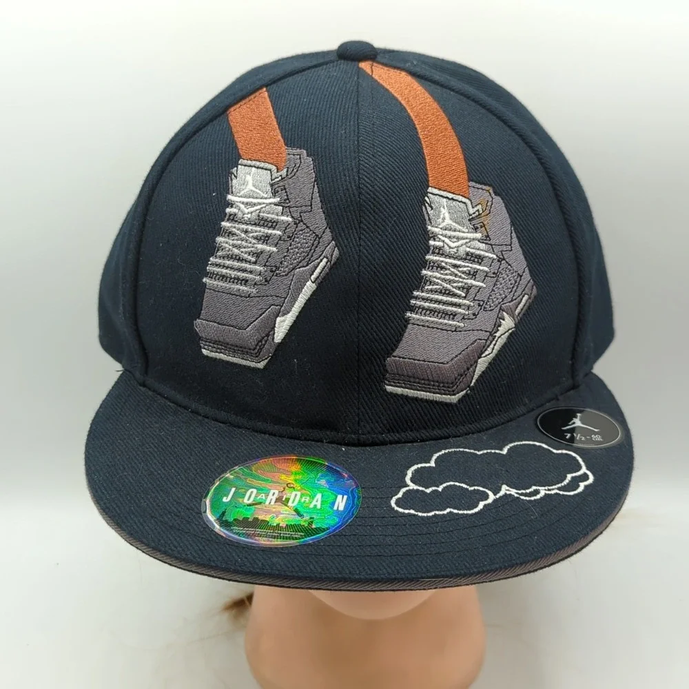 Air Jordan AJ Retro 8 Hat Men 7 1/2 Black Embroidered Logo Jumpman Fitted Cap